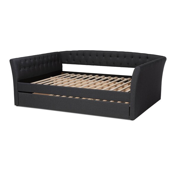Baxton Studio Delora Dark Grey Queen Size Daybed with Roll-Out Trundle Bed - 158-9666