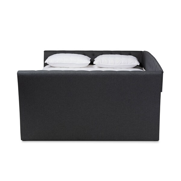 Baxton Studio Delora Dark Grey Queen Size Daybed with Roll-Out Trundle Bed - 158-9666