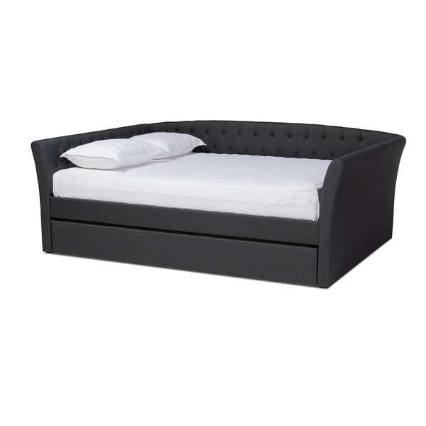 Baxton Studio Delora Dark Grey Queen Size Daybed with Roll-Out Trundle Bed - 158-9666