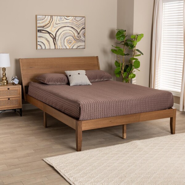 Baxton Studio Eileen Mid-Century Transitional Walnut Brown Finished Wood Queen Size Platform Bed - 232-13242-ZORO