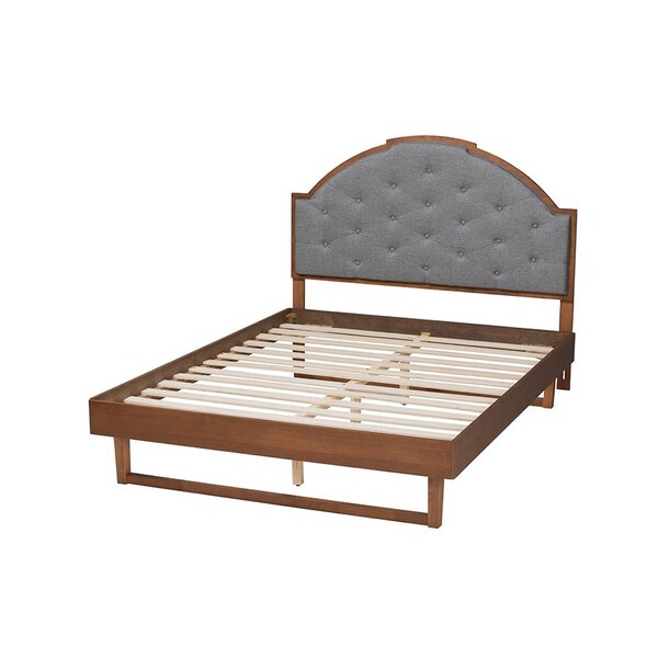 Baxton Studio Douglas Mid-Century Modern Grey Fabric and Walnut Brown Wood King Size Platform Bed - 246-12653-9412-ZORO