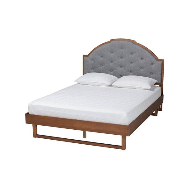 Baxton Studio Douglas Mid-Century Modern Grey Fabric and Walnut Brown Wood King Size Platform Bed - 246-12653-9412-ZORO