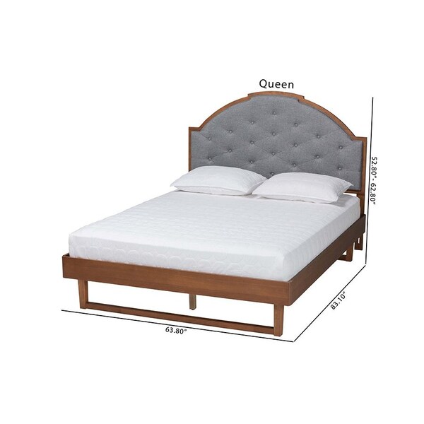 Baxton Studio Douglas Mid-Century Modern Grey Fabric and Walnut Brown Wood King Size Platform Bed - 246-12653-9412-ZORO