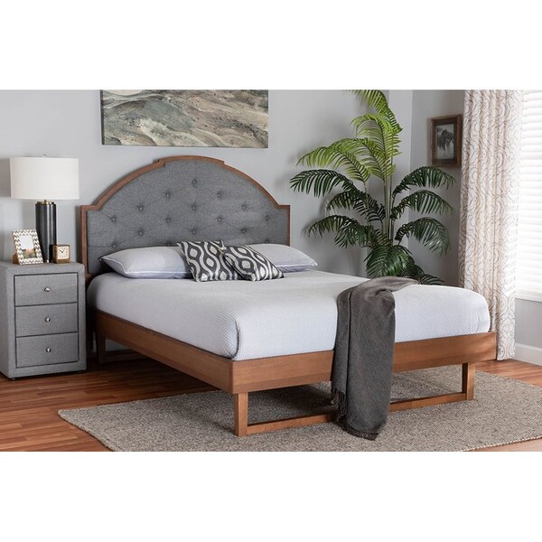 Baxton Studio Douglas Mid-Century Modern Grey Fabric and Walnut Brown Wood King Size Platform Bed - 246-12653-9412-ZORO