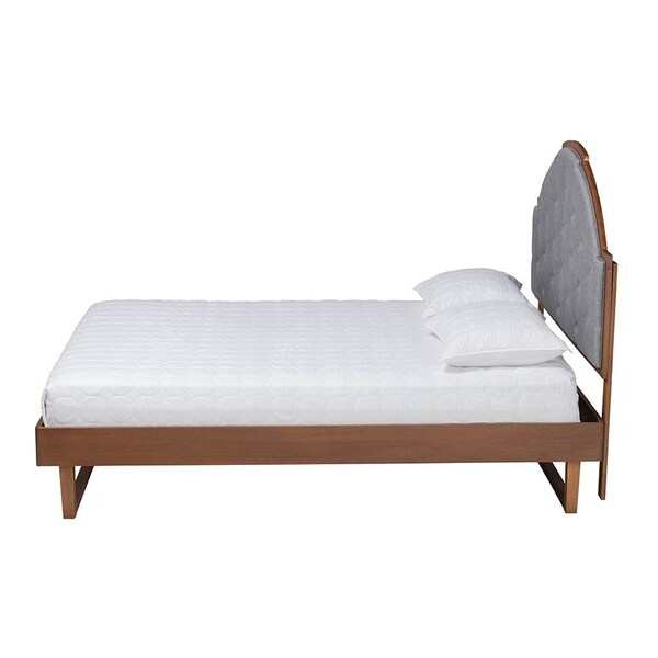 Baxton Studio Douglas Mid-Century Modern Grey Fabric and Walnut Brown Wood King Size Platform Bed - 246-12653-9412-ZORO