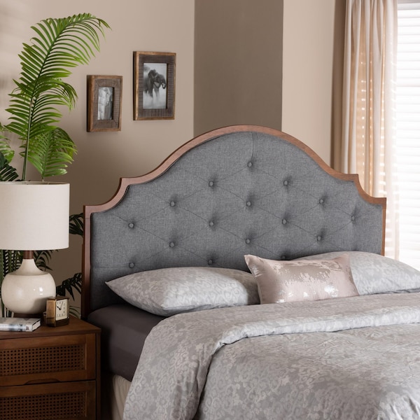 Baxton Studio Premala Classic and Traditional Grey Fabric and Walnut Brown Finished Wood Queen Size Headboard - 237-12650-ZORO