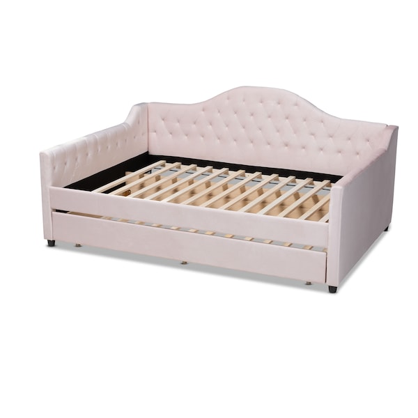 Baxton Studio Perry Pink Velvet Upholstered and Tufted Queen Size Daybed Trundle - 156-9447