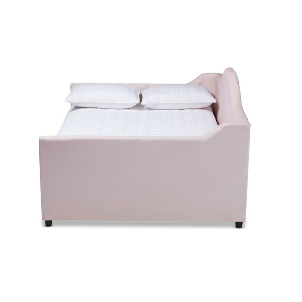 Baxton Studio Perry Pink Velvet Upholstered and Tufted Queen Size Daybed Trundle - 156-9447