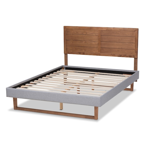 Baxton Studio Claudia Grey Upholstered and Walnut Wood King Size Platform Bed - 164-9418-9427
