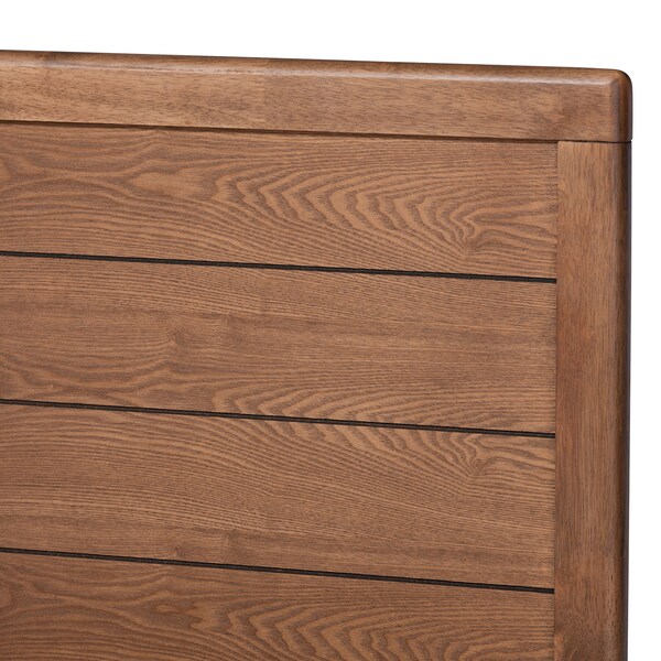 Baxton Studio Claudia Grey Upholstered and Walnut Wood King Size Platform Bed - 164-9418-9427
