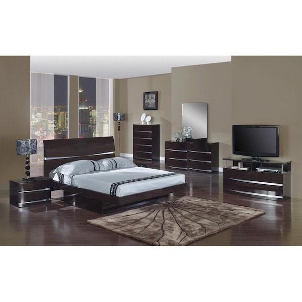Homeroots 85 x 72 x 42.5 in. California King Modern Wenge High Gloss Bedroom Set - 4 Piece - 343926