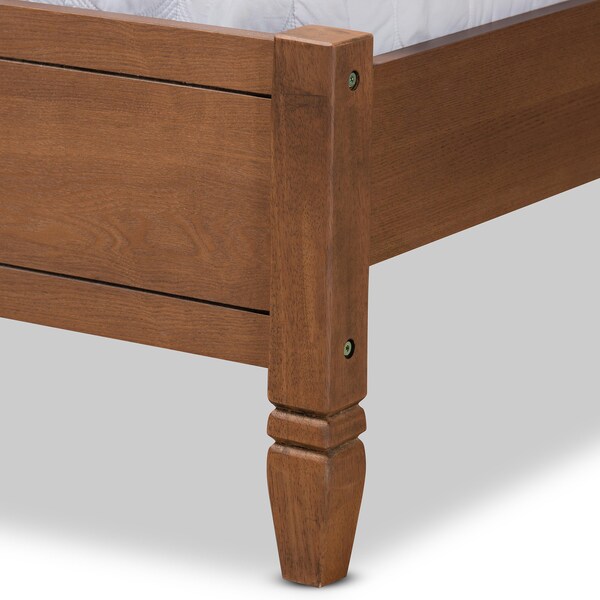 Baxton Studio Redmond Mid-Century Modern Walnut Brown Finished Wood and Synthetic Rattan Full Size Platform Bed - 183-11057-ZORO