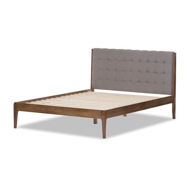 Baxton Studio Clifford Light Grey and Wood Finish Queen Size Platform Bed - 135-7385