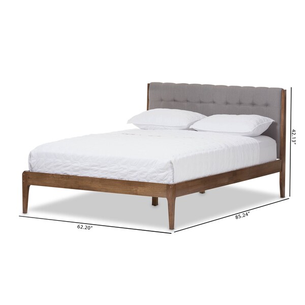 Baxton Studio Clifford Light Grey and Wood Finish Queen Size Platform Bed - 135-7385