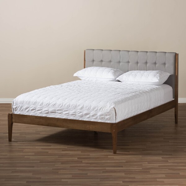 Baxton Studio Clifford Light Grey and Wood Finish Queen Size Platform Bed - 135-7385