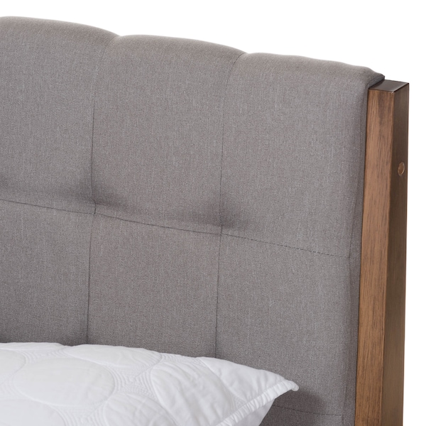 Baxton Studio Clifford Light Grey and Wood Finish Queen Size Platform Bed - 135-7385