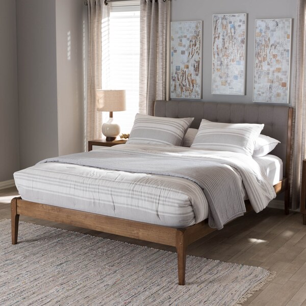 Baxton Studio Clifford Light Grey and Wood Finish Queen Size Platform Bed - 135-7385