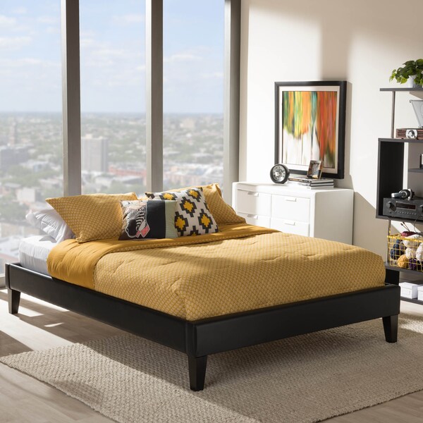 Baxton Studio Lancashire Black Upholstered Full Size Bed Frame with Tapered Legs - 125-6989