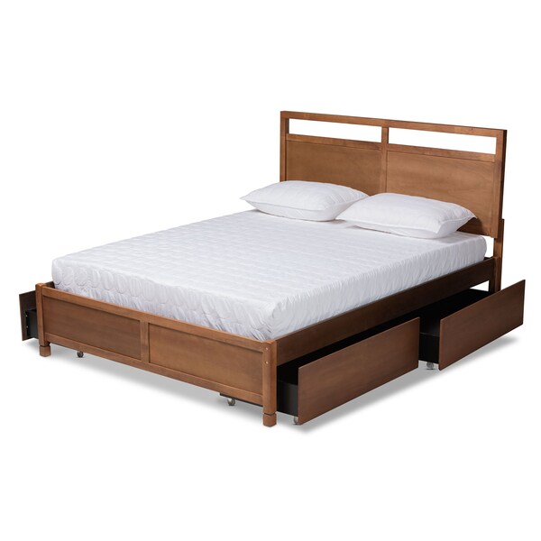 Baxton Studio Saffron ModernWalnut Brown Finished Wood Queen Size 4-Drawer Platform Storage Bed - 196-11505-11508-ZORO
