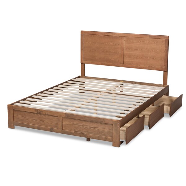 Baxton Studio Aras Modern Ash Walnut Brown Finished Wood Queen Size 3-Drawer Storage Bed - 175-9420-9621-ZORO