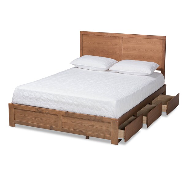 Baxton Studio Aras Modern Ash Walnut Brown Finished Wood Queen Size 3-Drawer Storage Bed - 175-9420-9621-ZORO