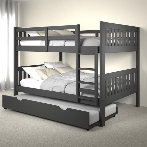 Donco PD-1015-3FFDG-503 Full Over Mission Bunk Bed with Twin Trundle, Dark Grey - PD_1015_3FFDG_503