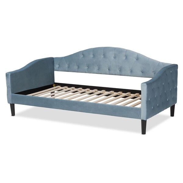 Baxton Studio Benjamin ModernLight Blue Velvet Upholstered and Dark Brown Finished Wood Full Size Daybed - 200-12560-ZORO