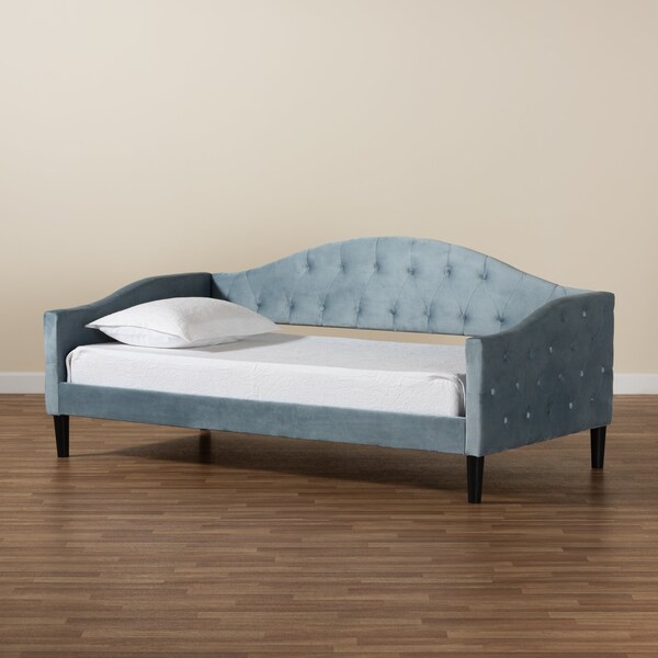 Baxton Studio Benjamin ModernLight Blue Velvet Upholstered and Dark Brown Finished Wood Full Size Daybed - 200-12560-ZORO