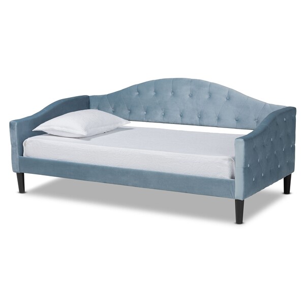 Baxton Studio Benjamin ModernLight Blue Velvet Upholstered and Dark Brown Finished Wood Full Size Daybed - 200-12560-ZORO
