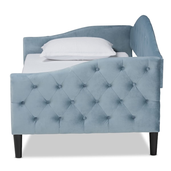 Baxton Studio Benjamin ModernLight Blue Velvet Upholstered and Dark Brown Finished Wood Full Size Daybed - 200-12560-ZORO