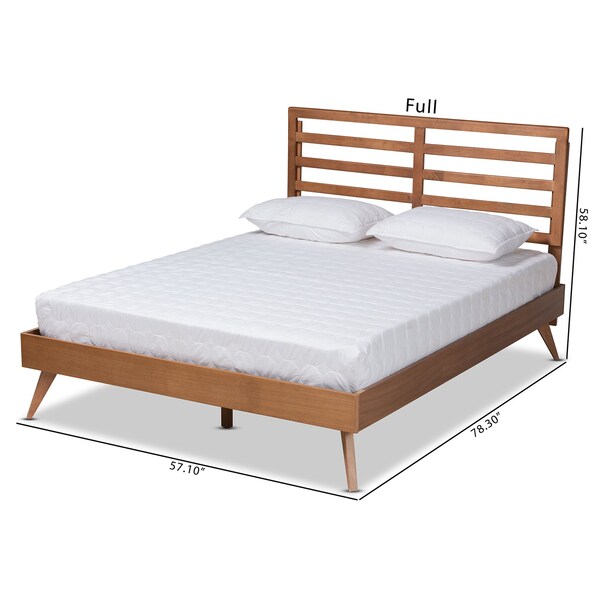 Baxton Studio Shiro Mid-Century Modern Ash Walnut Finished Wood Queen Size Platform Bed - 182-11106-9408-ZORO
