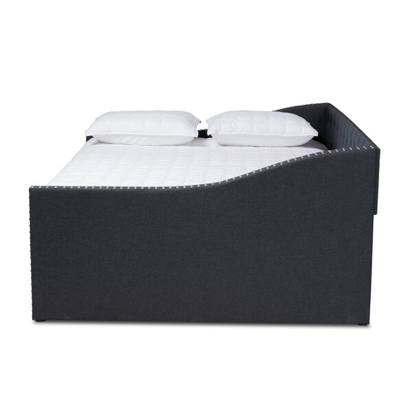 Baxton Studio Haylie Dark Grey Queen Size Daybed with Roll-Out Trundle Bed - 158-9678