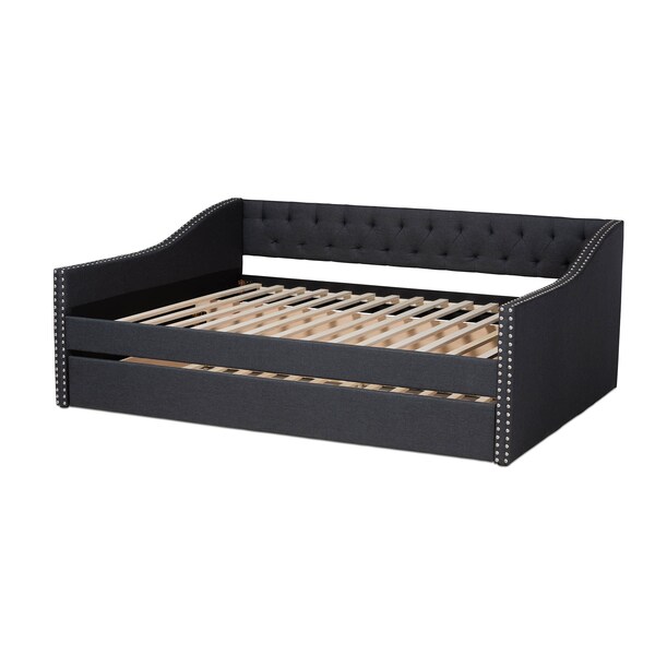 Baxton Studio Haylie Dark Grey Queen Size Daybed with Roll-Out Trundle Bed - 158-9678