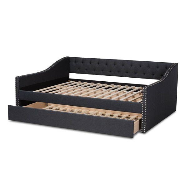 Baxton Studio Haylie Dark Grey Queen Size Daybed with Roll-Out Trundle Bed - 158-9678