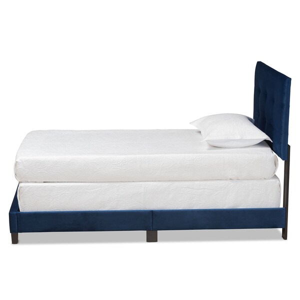 Baxton Studio Caprice Modern and Contemporary Glam Navy Blue Velvet Fabric Twin Size Panel Bed - 183-11256-ZORO