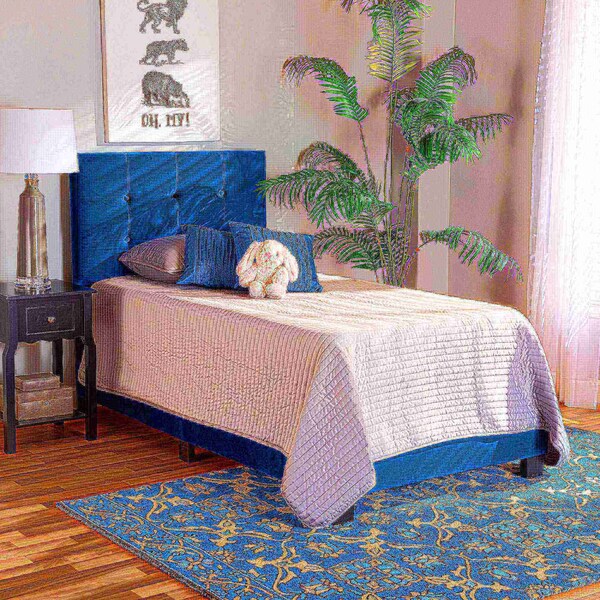 Baxton Studio Caprice Modern and Contemporary Glam Navy Blue Velvet Fabric Twin Size Panel Bed - 183-11256-ZORO