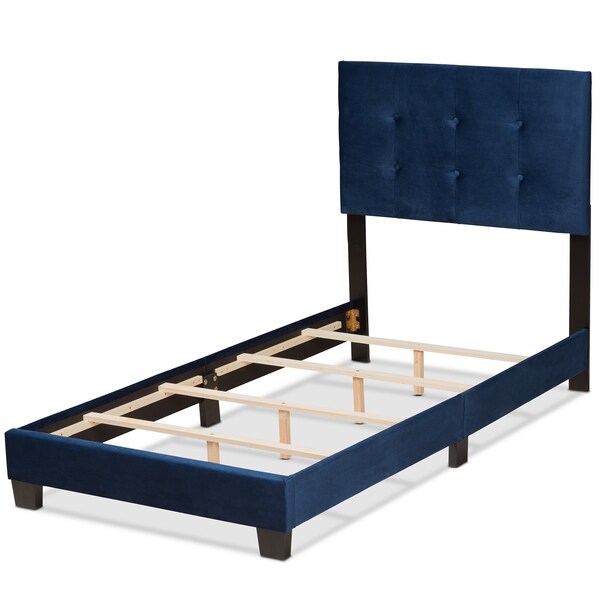 Baxton Studio Caprice Modern and Contemporary Glam Navy Blue Velvet Fabric Twin Size Panel Bed - 183-11256-ZORO
