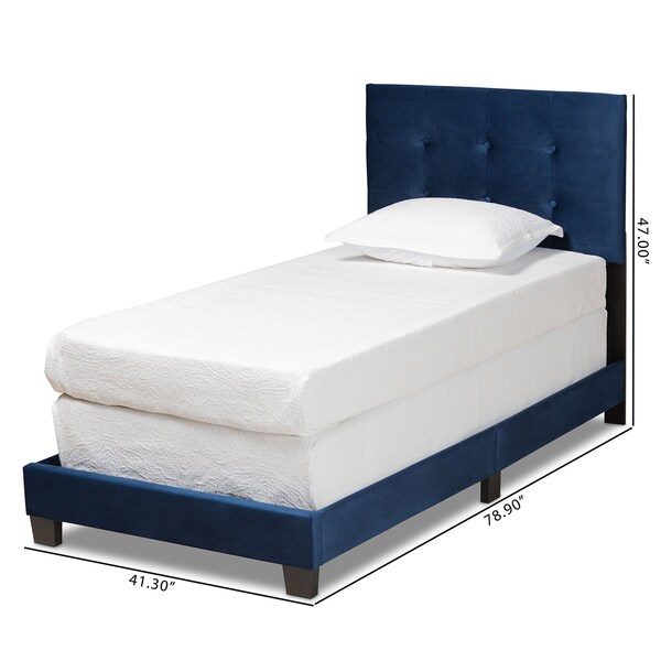 Baxton Studio Caprice Modern and Contemporary Glam Navy Blue Velvet Fabric Twin Size Panel Bed - 183-11256-ZORO