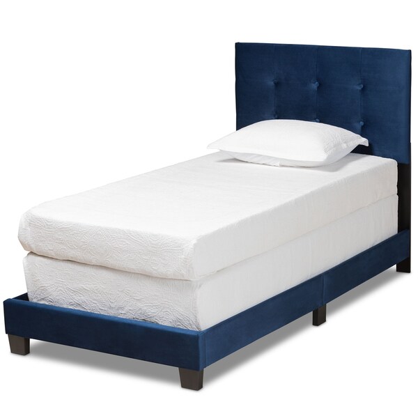 Baxton Studio Caprice Modern and Contemporary Glam Navy Blue Velvet Fabric Twin Size Panel Bed - 183-11256-ZORO
