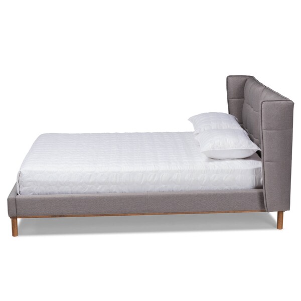 Baxton Studio Gretchen Grey Upholstered and Walnut Wood Queen Size Platform Bed - 164-10658