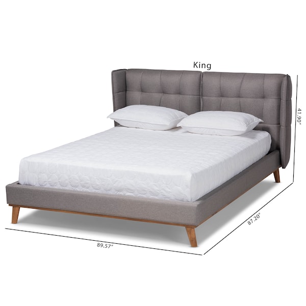 Baxton Studio Gretchen Grey Upholstered and Walnut Wood Queen Size Platform Bed - 164-10658