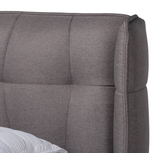 Baxton Studio Gretchen Grey Upholstered and Walnut Wood Queen Size Platform Bed - 164-10658