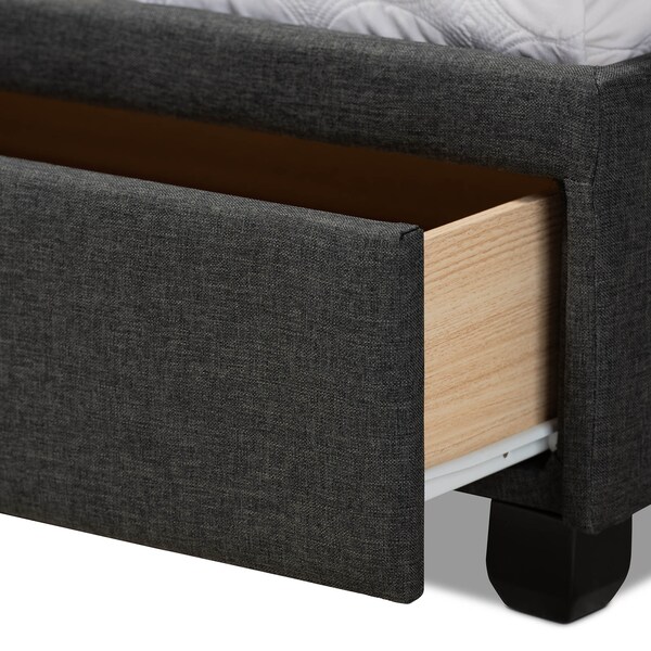Baxton Studio Netti Dark Grey Upholstered 2-Drawer King Size Platform Storage Bed - 161-10221