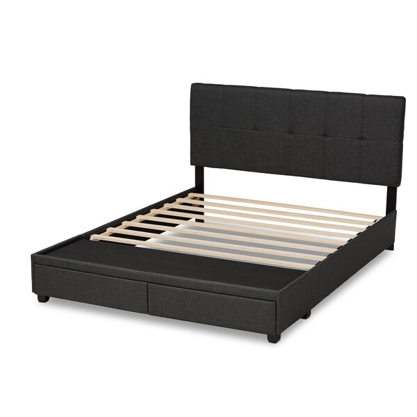 Baxton Studio Netti Dark Grey Upholstered 2-Drawer King Size Platform Storage Bed - 161-10221