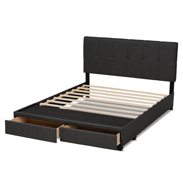 Baxton Studio Netti Dark Grey Upholstered 2-Drawer King Size Platform Storage Bed - 161-10221