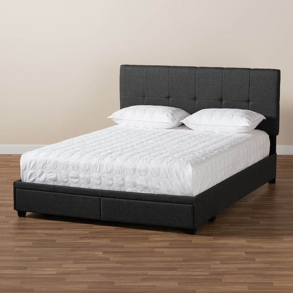 Baxton Studio Netti Dark Grey Upholstered 2-Drawer King Size Platform Storage Bed - 161-10221