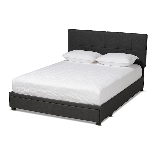 Baxton Studio Netti Dark Grey Upholstered 2-Drawer King Size Platform Storage Bed - 161-10221