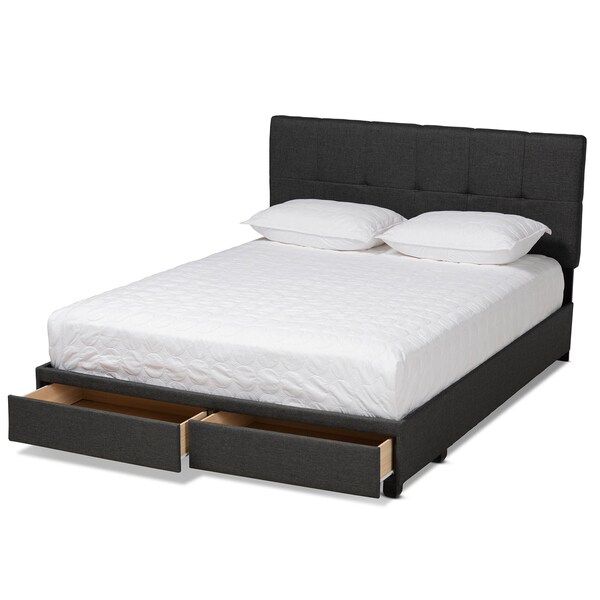 Baxton Studio Netti Dark Grey Upholstered 2-Drawer King Size Platform Storage Bed - 161-10221