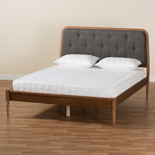 Baxton Studio Diantha Traditional Dark Grey Fabric Upholstered and Walnut Brown Finished Wood Platform Bed-Full - 192-11492-ZORO