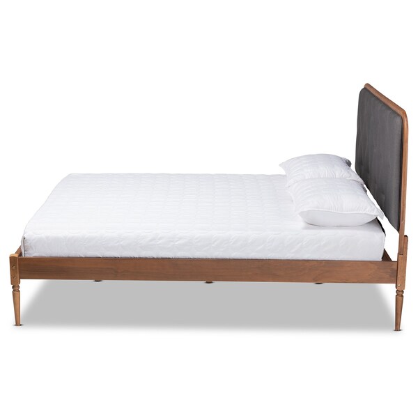 Baxton Studio Diantha Traditional Dark Grey Fabric Upholstered and Walnut Brown Finished Wood Platform Bed-Full - 192-11492-ZORO